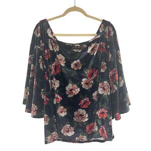 Torrid 00 L Black Floral Velvet Bell Sleeve Top Off Shoulder Whimsigoth Boho